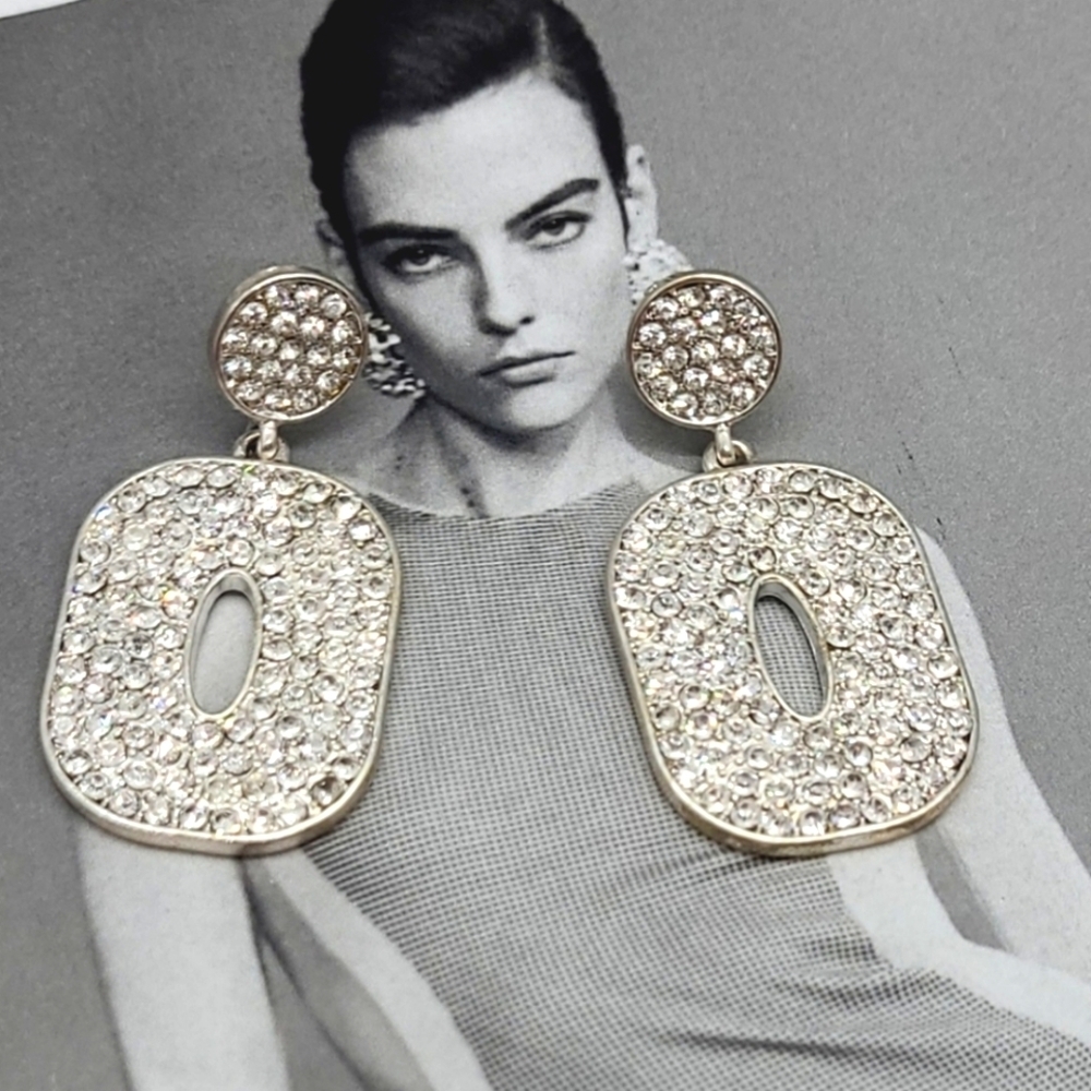 NWT Chic Crystal Pave Set Geometric Silver Drop Earrings